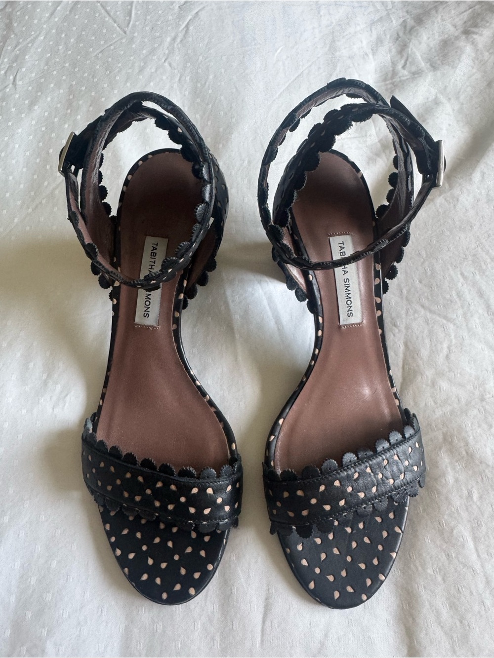 Tabitha Simmons Black Scallop-Trim Ankle-Strap Sandals